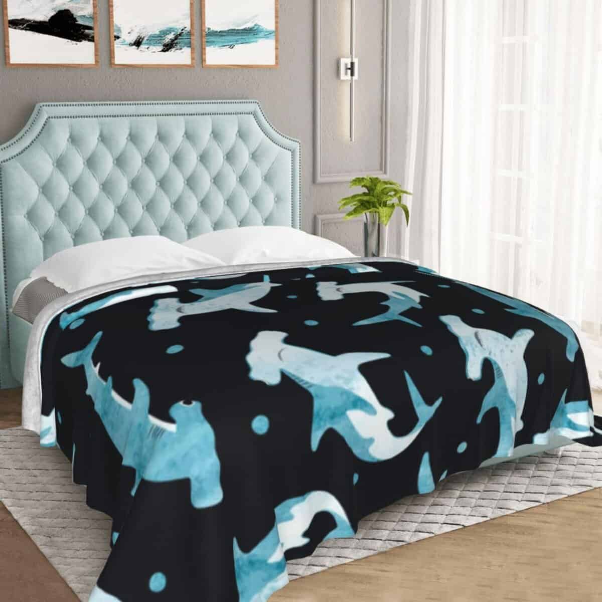 Manta de tiburón martillo acuarela súper suave Manta de - Imagen 7