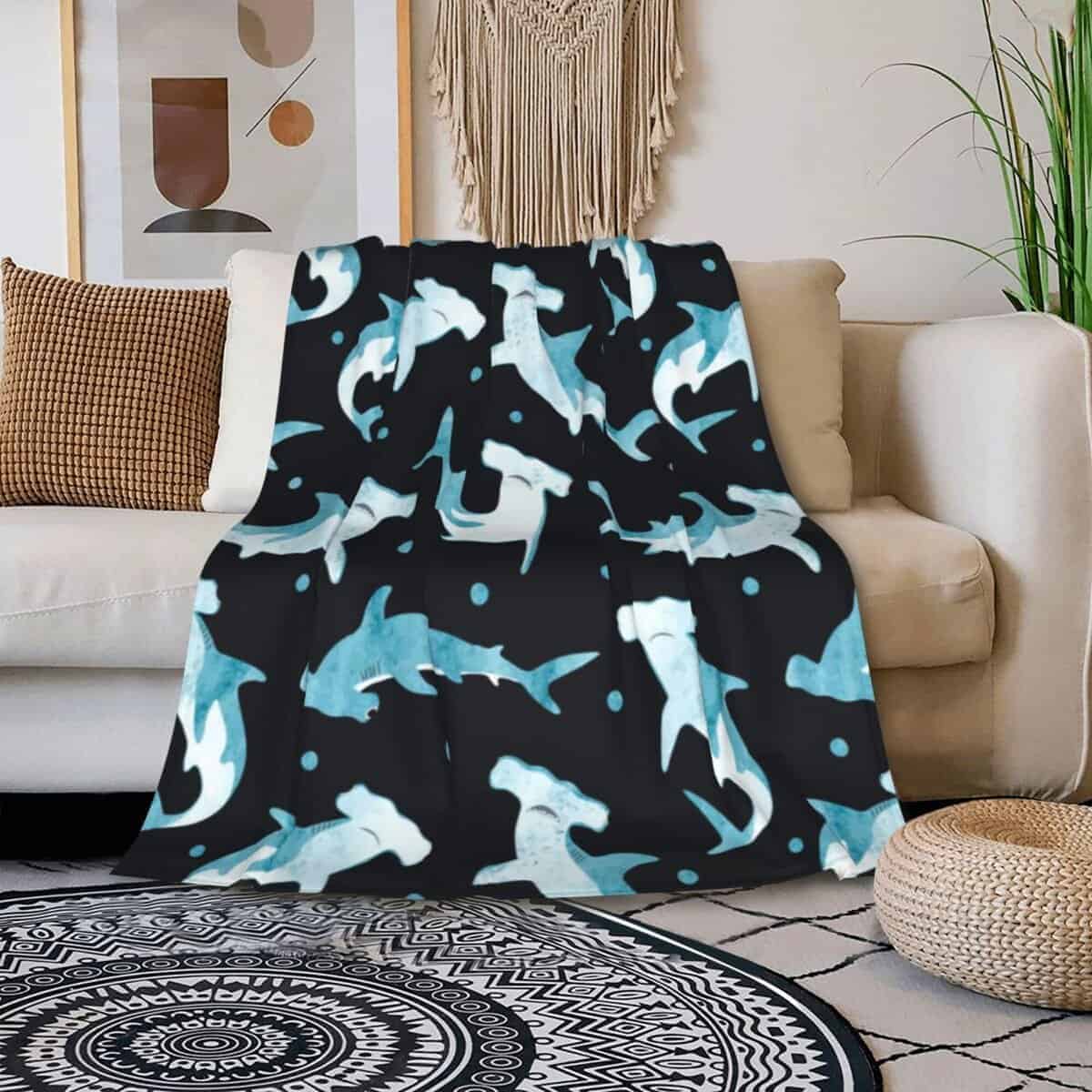 Manta de tiburón martillo acuarela súper suave Manta de - Imagen 3