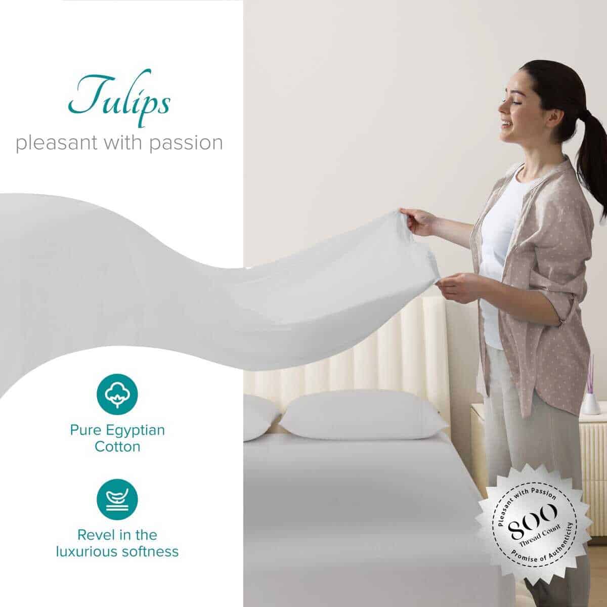 Carressa Linen Juego de Sábanas de Algodón Egipcio 100% - Imagen 3