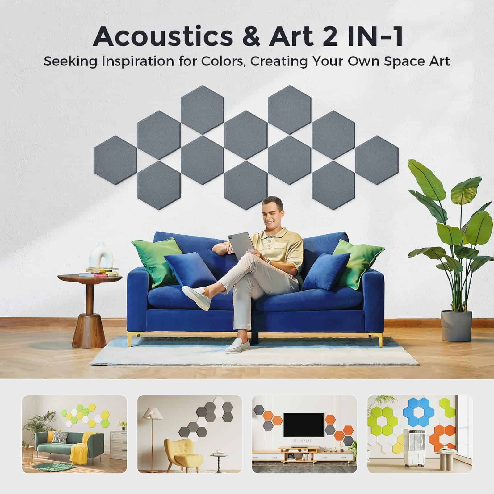 Paneles Acústicos Autoadhesivos Dexmoko [390 -Gris Oscuro - Imagen 6