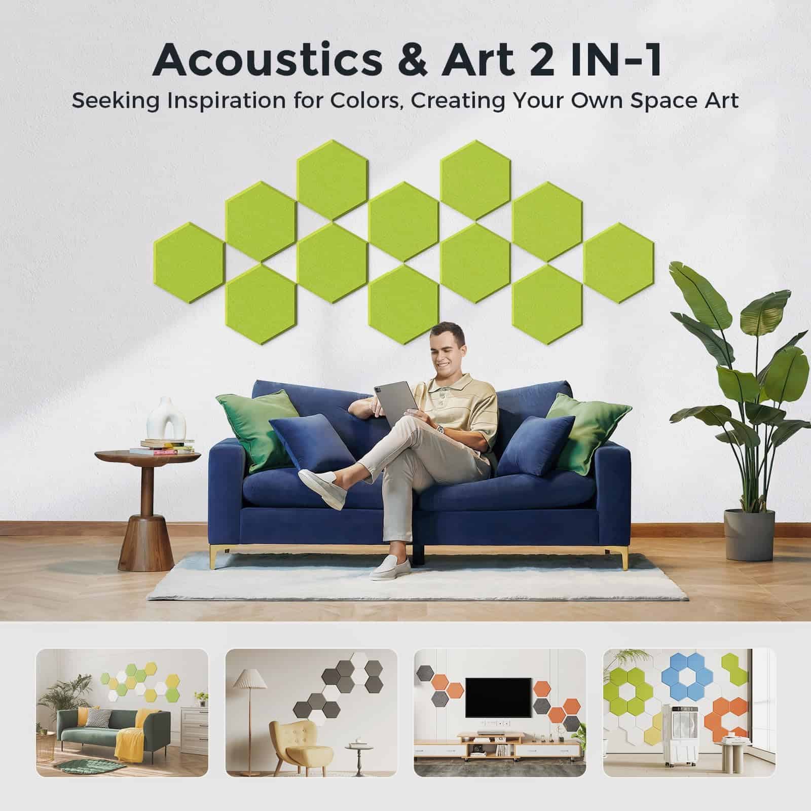 Paneles Acústicos Autoadhesivos Dexmoko -Verde Fruta - Imagen 6