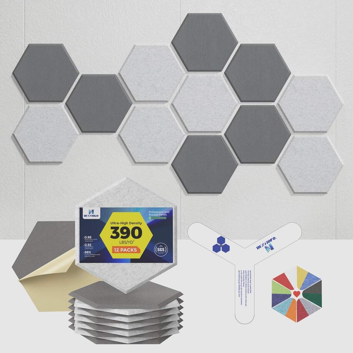 Paneles acústicos autoadhesivos Dexmoko -lverGrey]