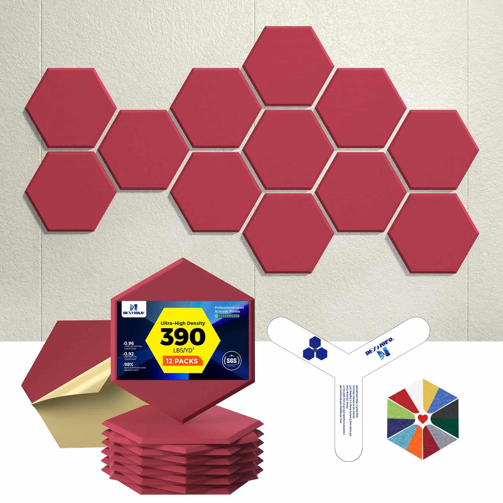 Paneles Acústicos Autoadhesivos Dexmoko [390 -Granate