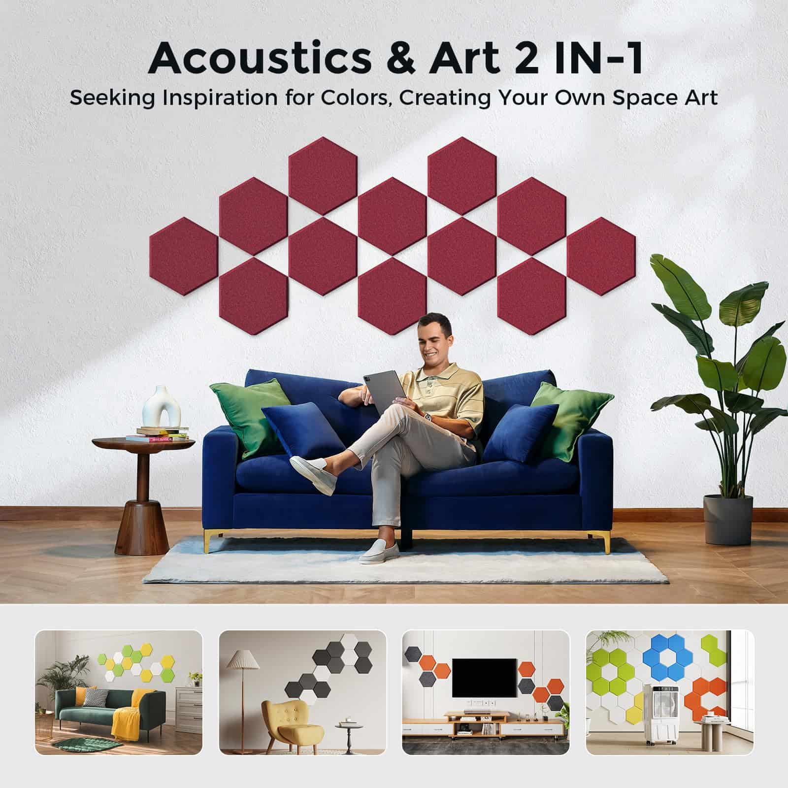 Paneles Acústicos Autoadhesivos Dexmoko [390 -Granate - Imagen 6