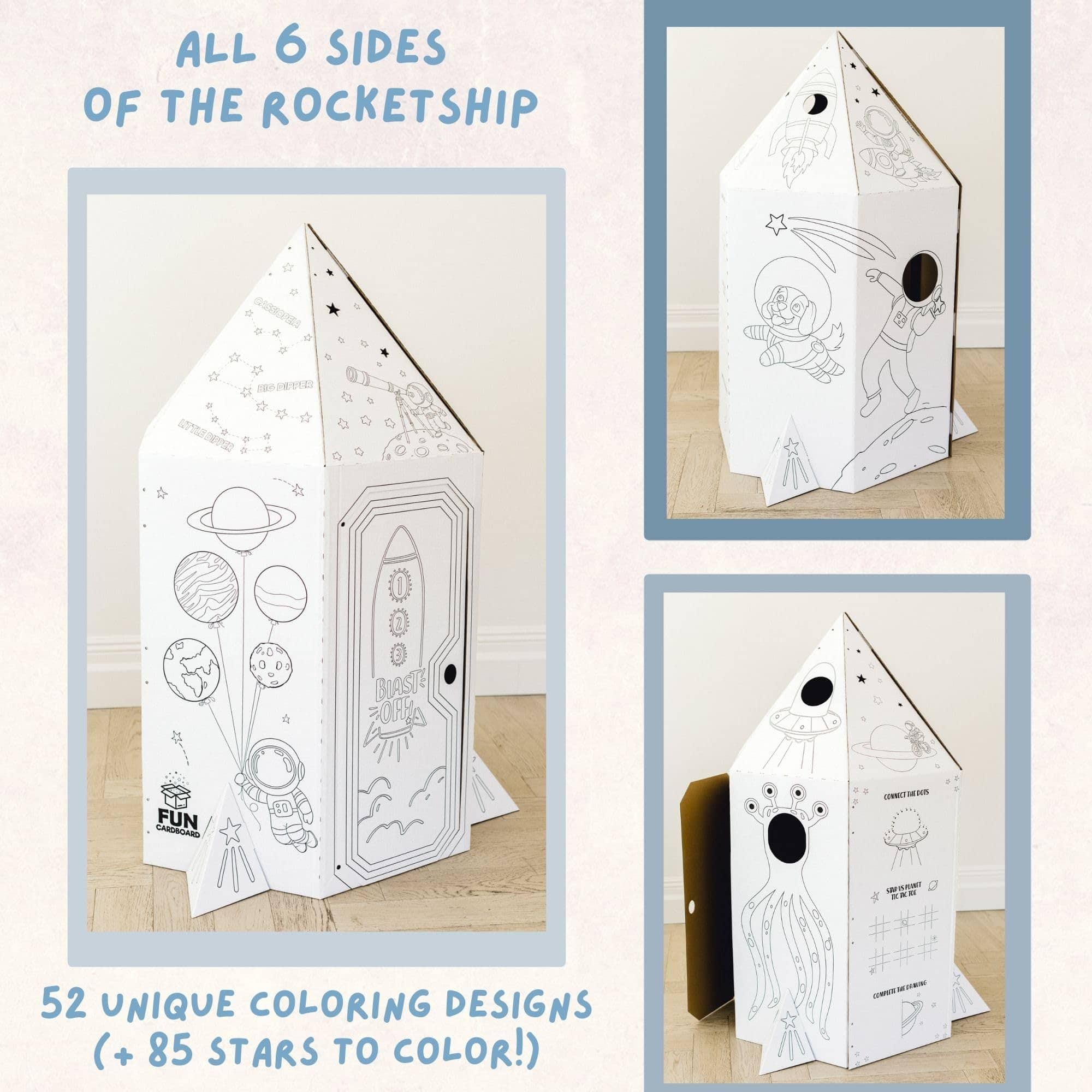 Cohete de Cartón Divertido para Colorear, Casa de Cartón - Imagen 4