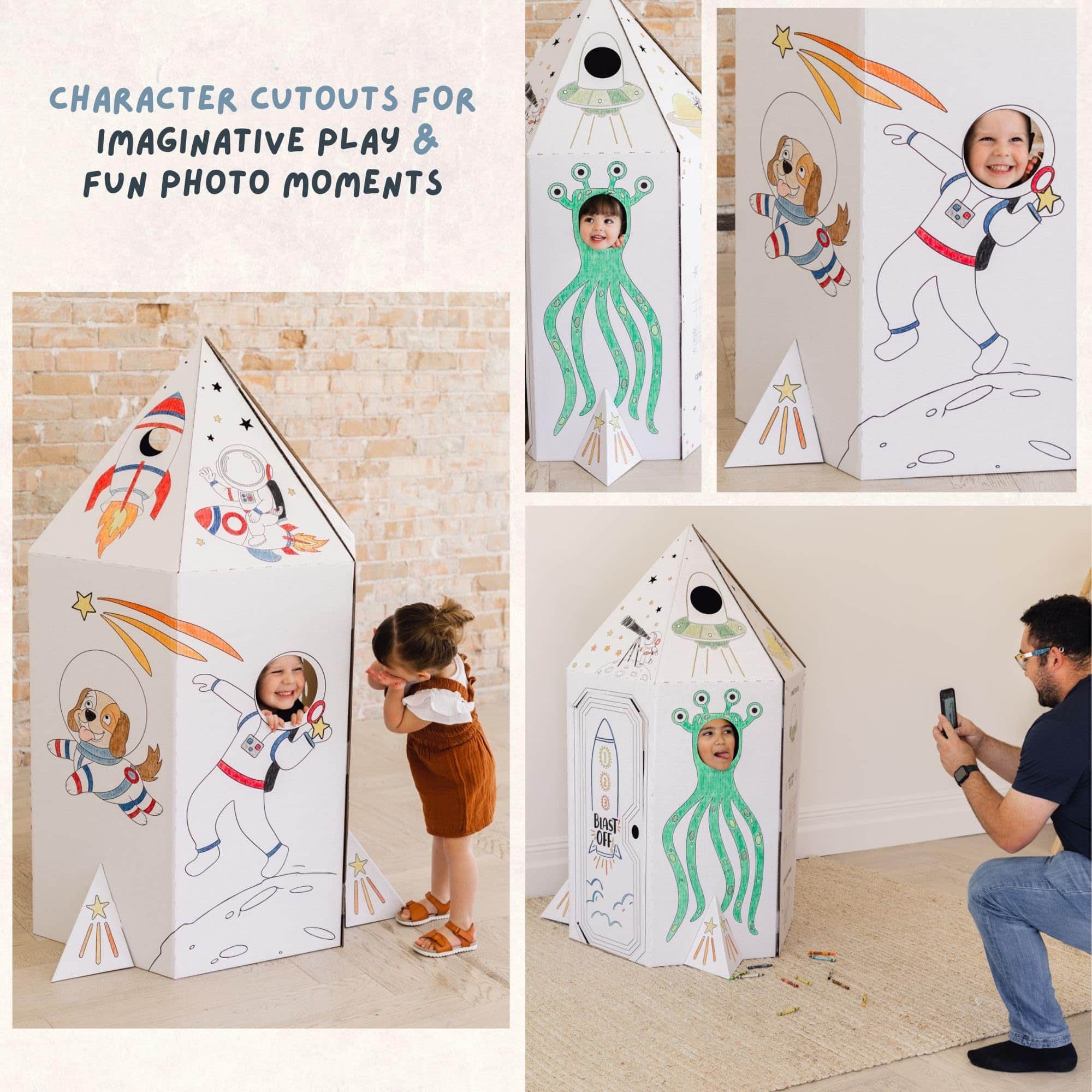 Cohete de Cartón Divertido para Colorear, Casa de Cartón - Imagen 10