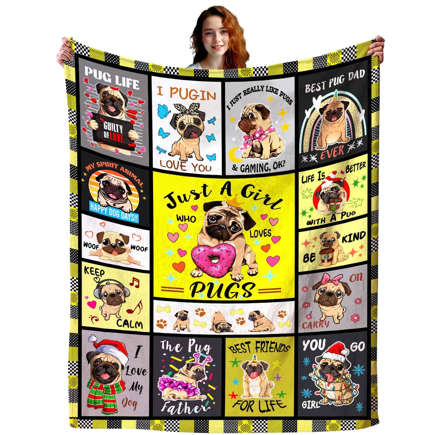 Manta de perro pug suave y cálida, la mejor manta de