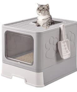 Caja de arena para gatos grande plegable de entrada