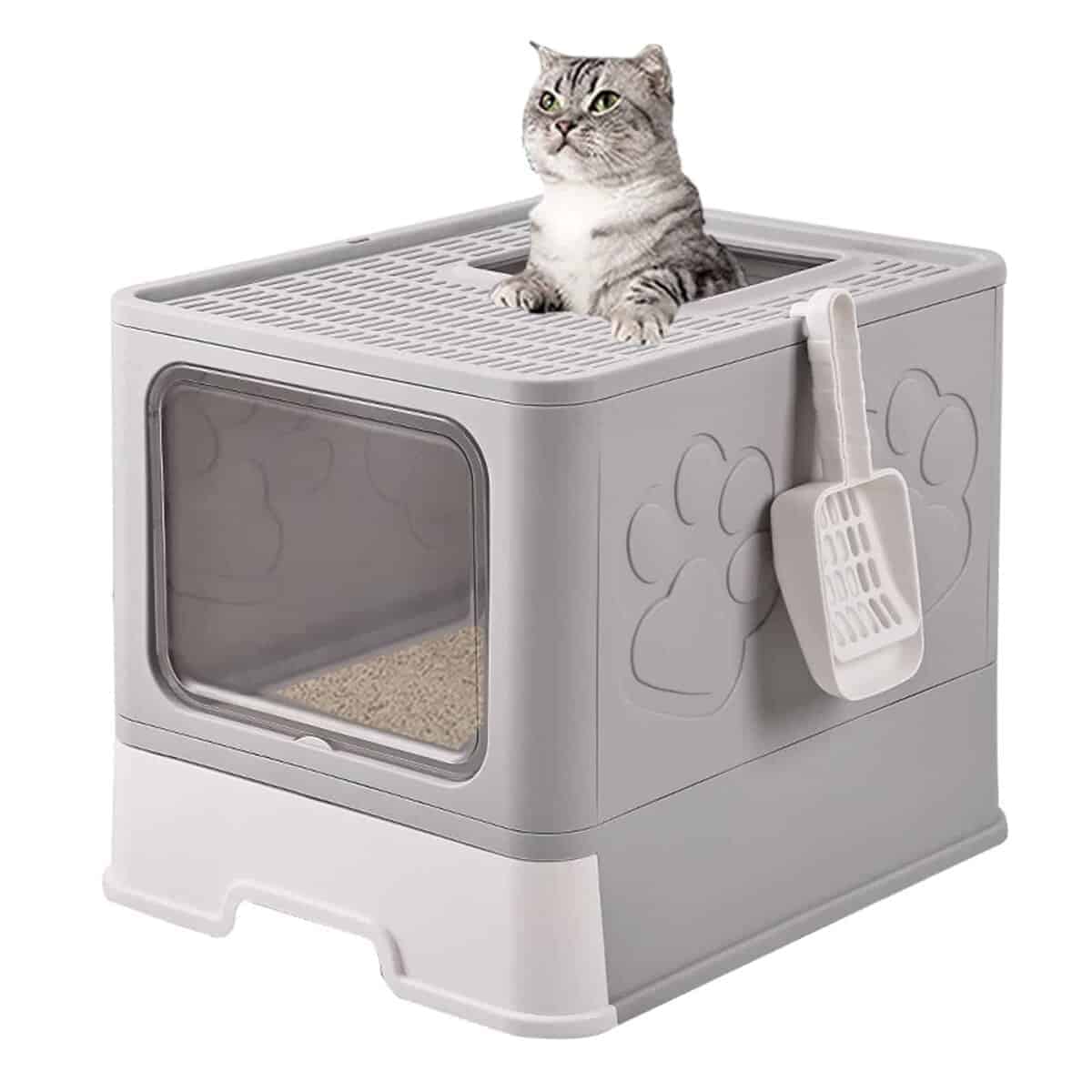 Caja de arena para gatos grande plegable de entrada