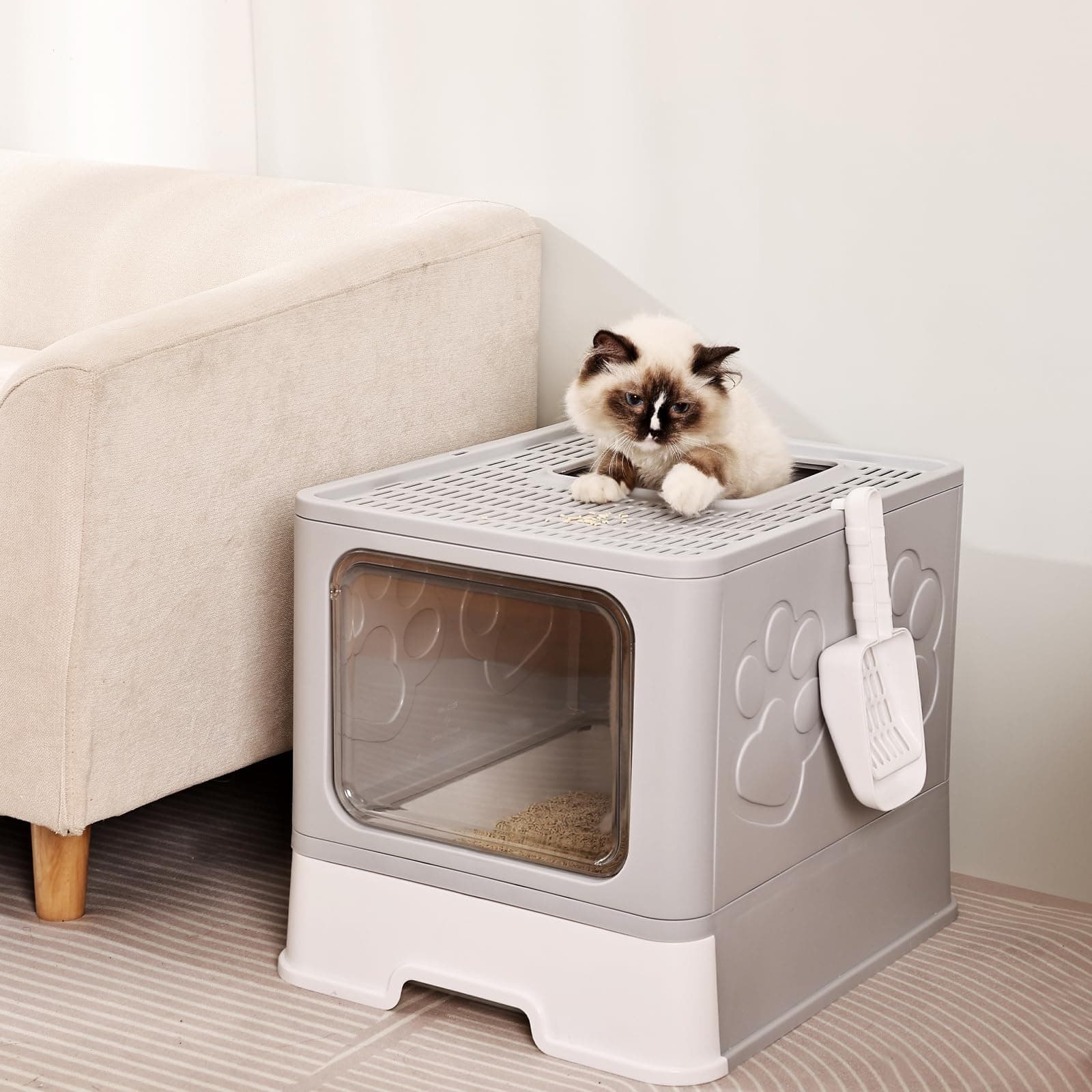 Caja de arena para gatos grande plegable de entrada - Imagen 7