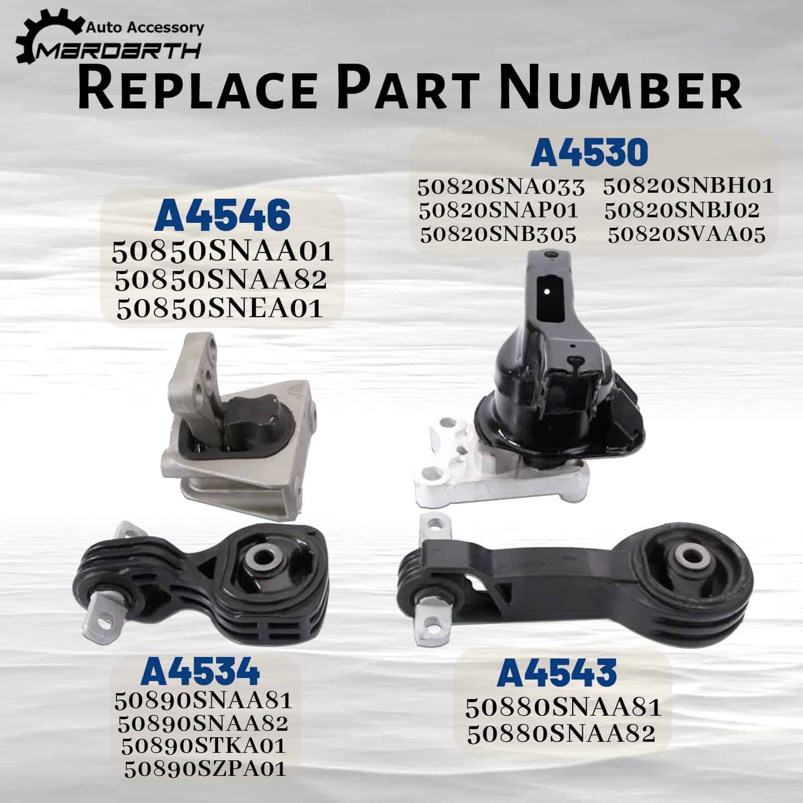 Conjunto de 4 soportes de motor y transmisión -Negro - Imagen 4