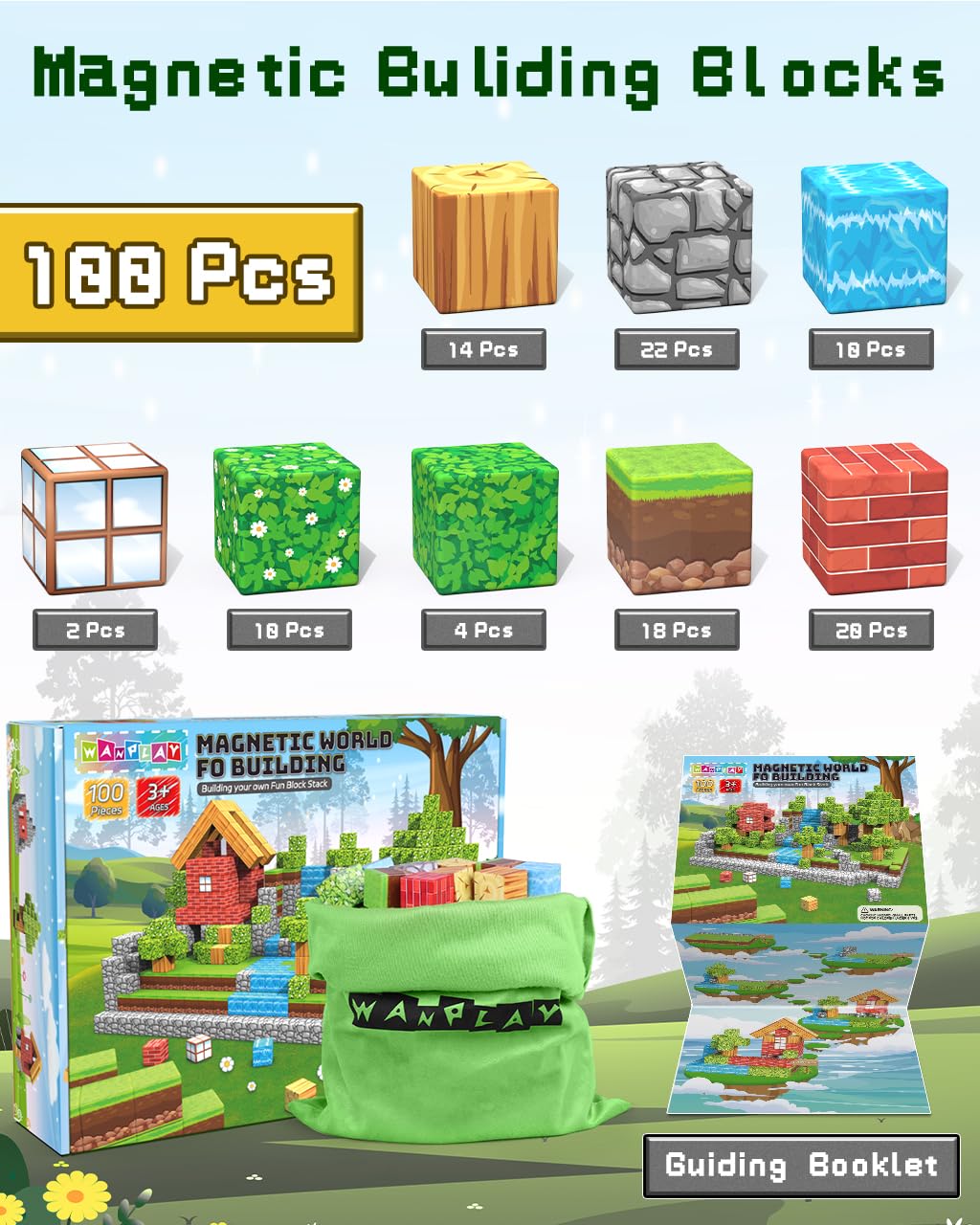 Bloques Magnéticos Wanplay, 100PCS Bloques Magnéticos para - Imagen 3