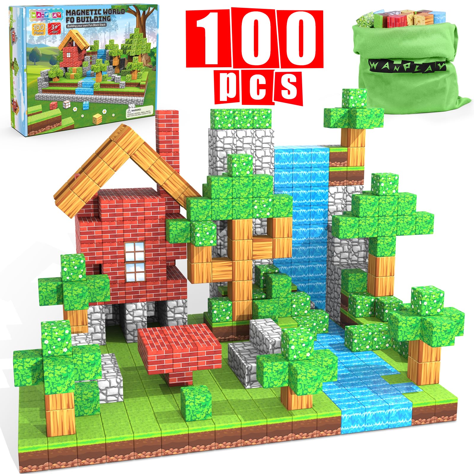 Bloques Magnéticos Wanplay, 100PCS Bloques Magnéticos para