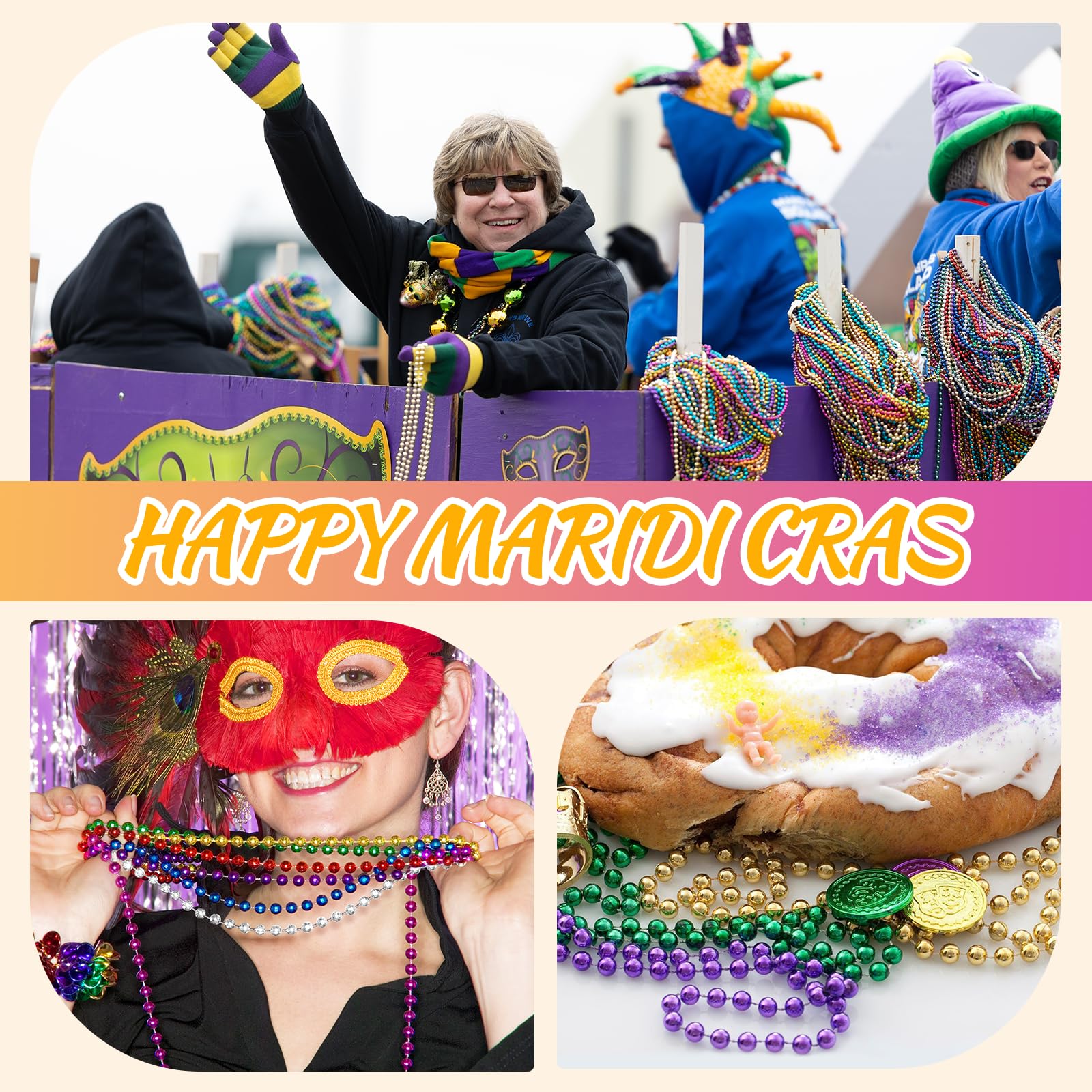 288PCS Collares de Mardi Gras, 12 Colores Collares de Mardi - Imagen 7
