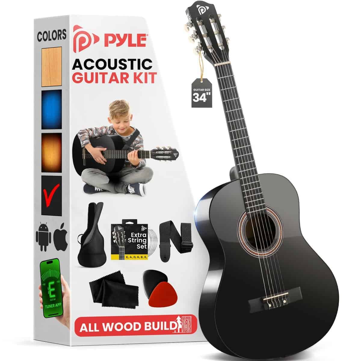 Pyle Kit de Guitarra Acústica para Principiantes, Tamaño