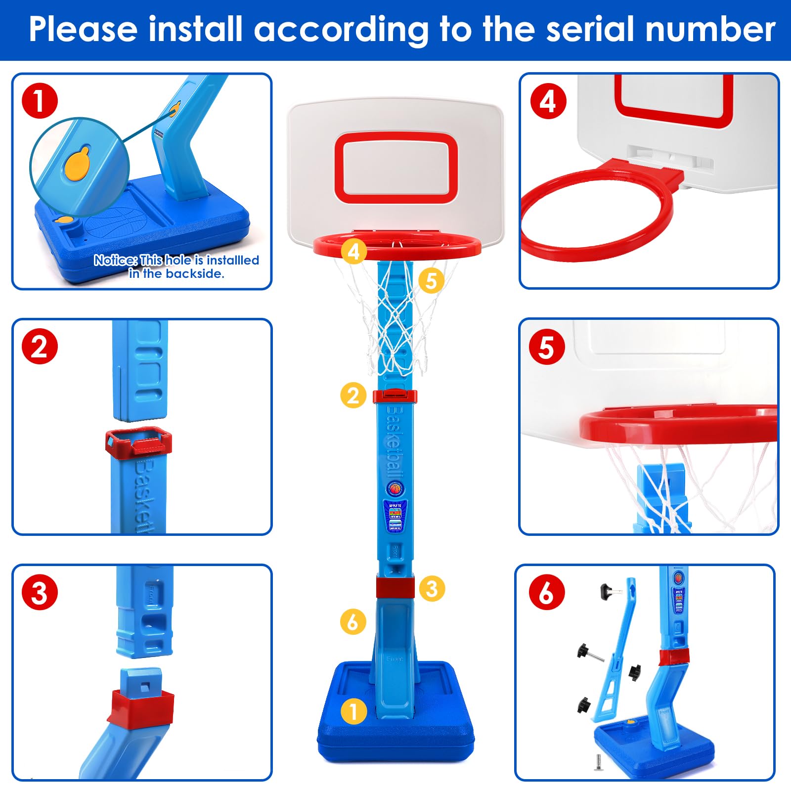 Aro de Baloncesto para Niños Pequeños de 1 a 3 años, Aro de - Imagen 6