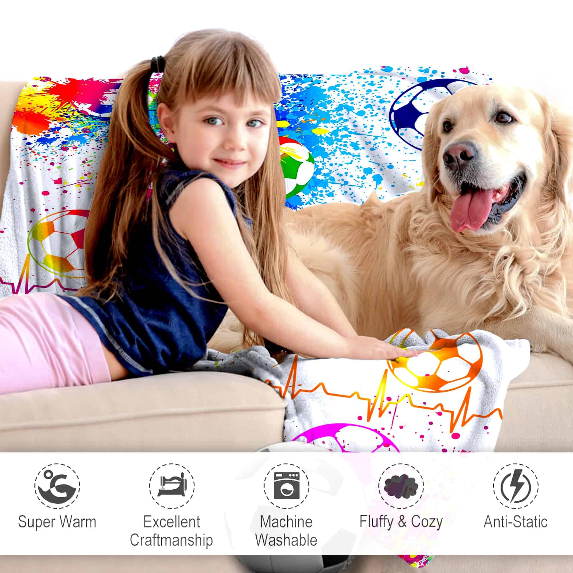 Manta de Fútbol Regalos para Niñas Ultra Suave Manta de - Imagen 5