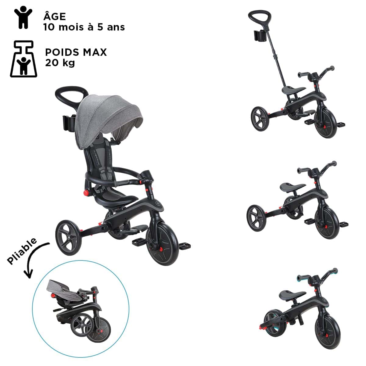 Globber Triciclo Plegable 5 en 1 para Niños Pequeños � - Imagen 4