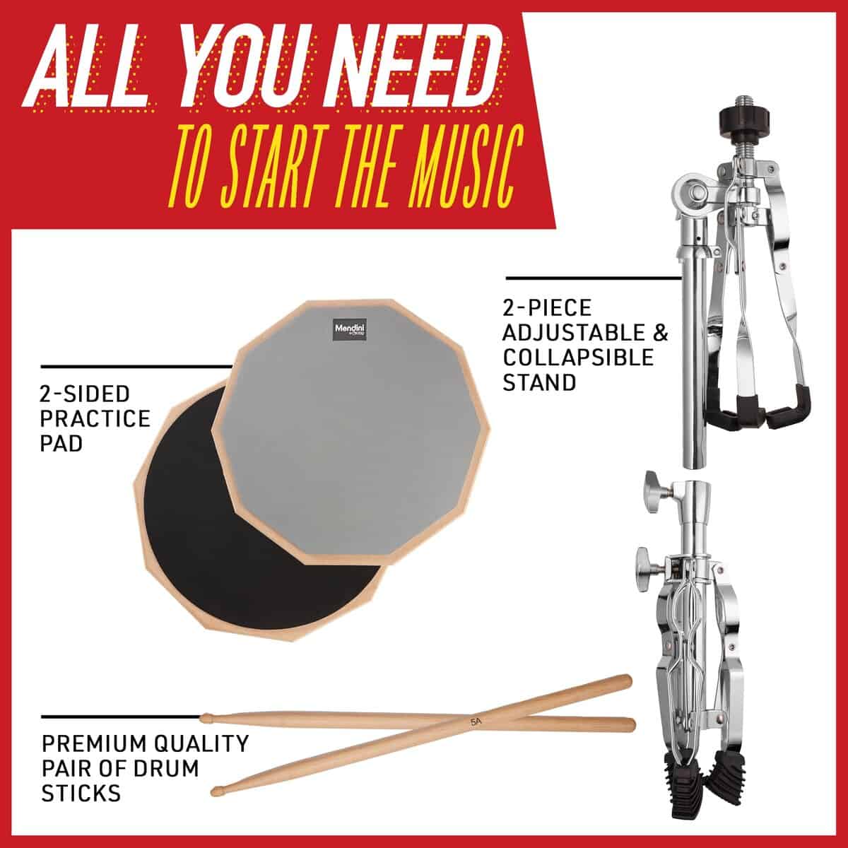 Set de Pad de Tambor Mendini con Soporte Ajustable - 12 - Imagen 5