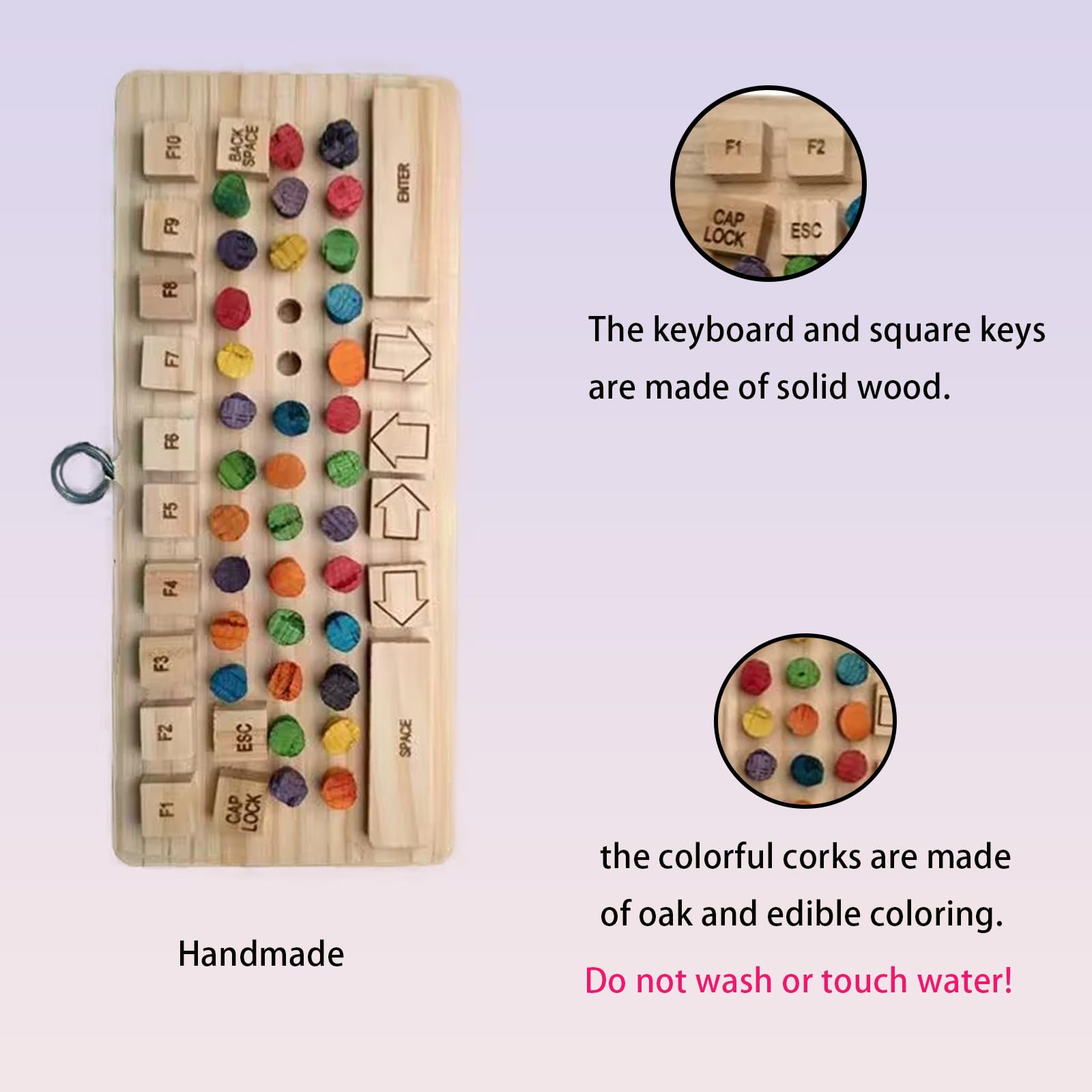 Juguete para pájaros masticable de teclado de madera, - Imagen 4