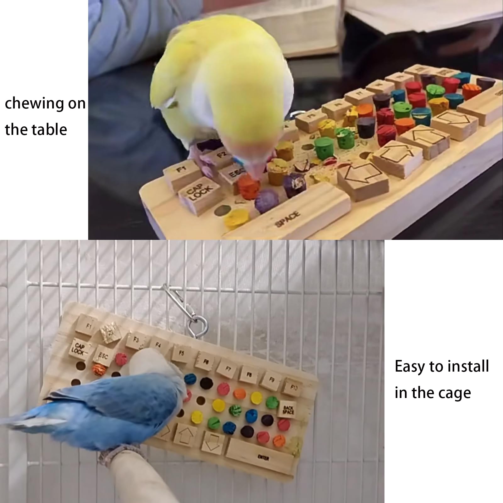 Juguete para pájaros masticable de teclado de madera, - Imagen 6