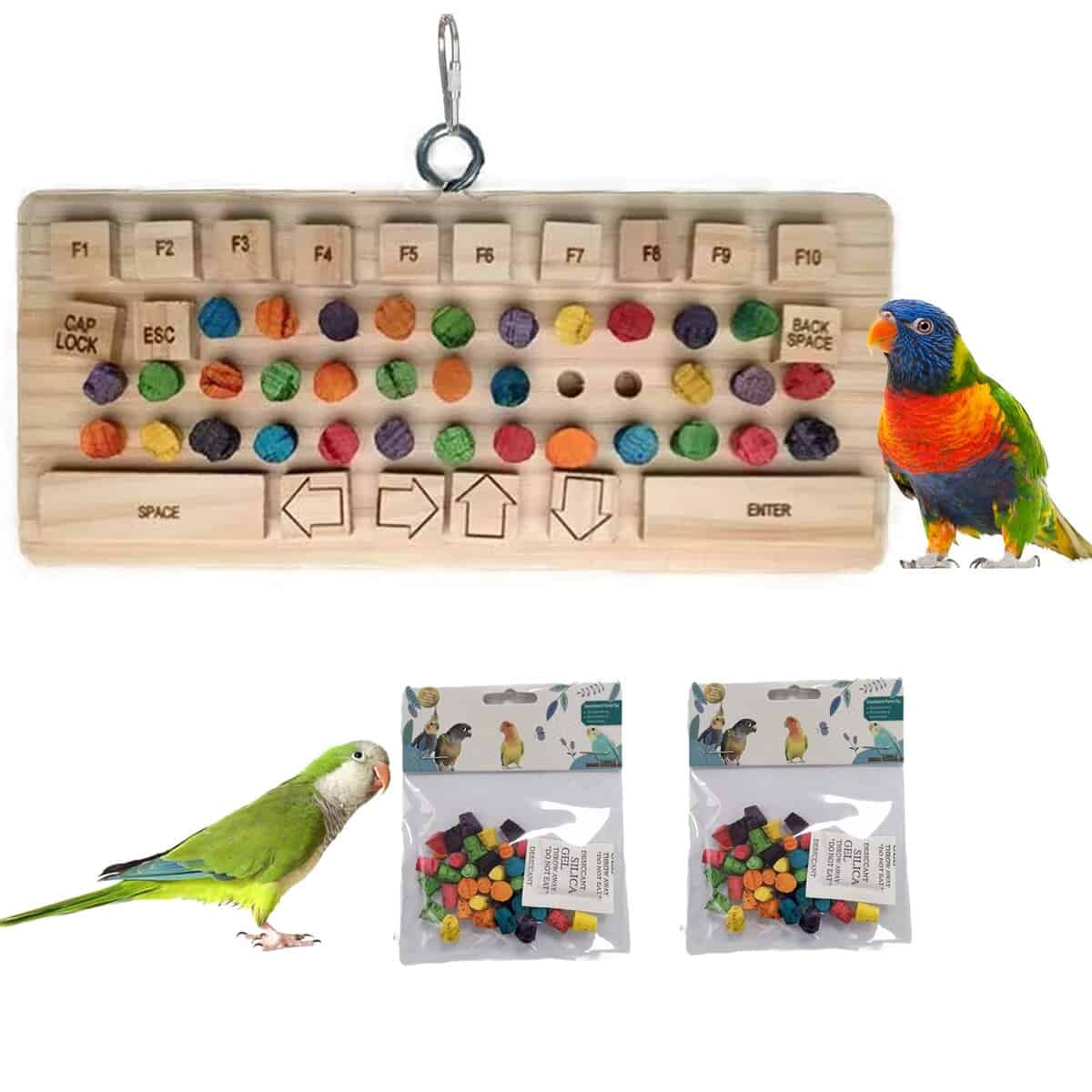 Juguete para pájaros masticable de teclado de madera,