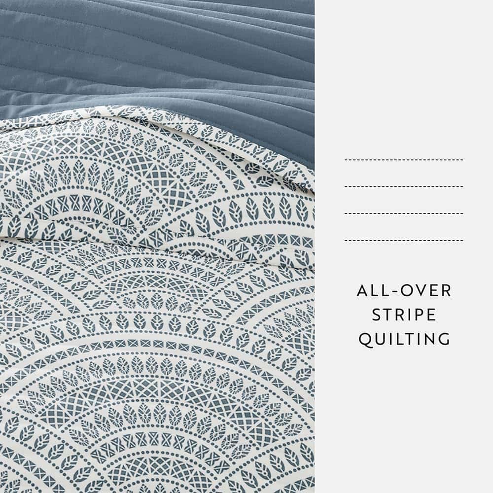 Colchas King con Diseño Geométrico Azul Oscuro Escalonado - Imagen 4