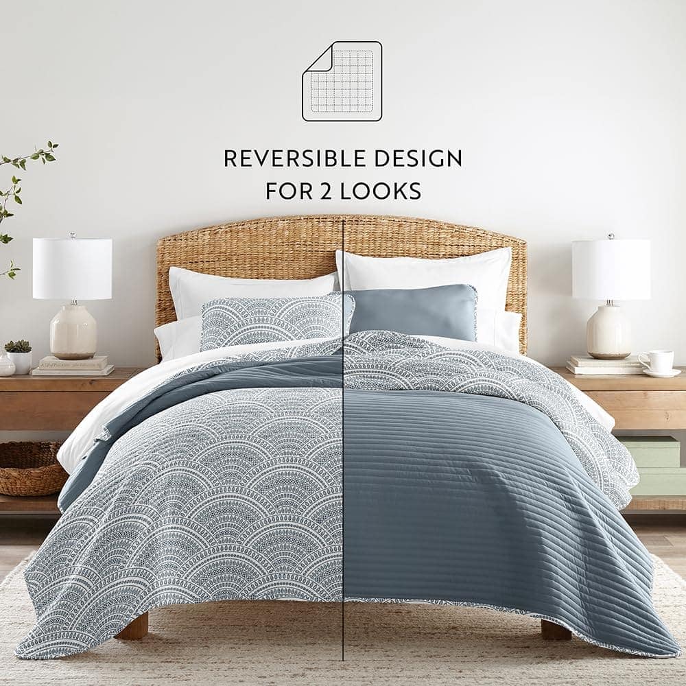 Colchas King con Diseño Geométrico Azul Oscuro Escalonado - Imagen 7