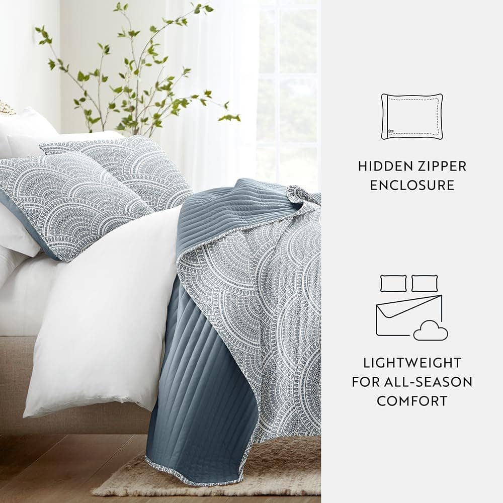 Colchas King con Diseño Geométrico Azul Oscuro Escalonado - Imagen 6