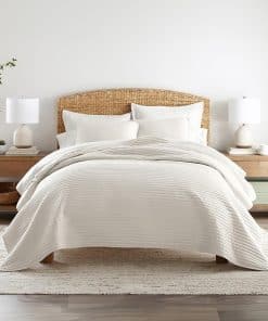 Colcha de Lino Linen Market Queen Rayas Stitch Natural