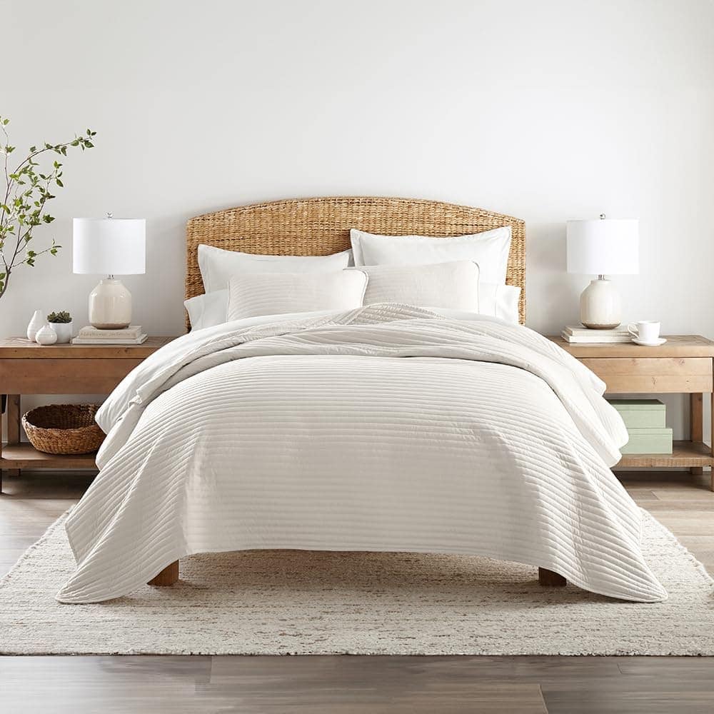 Colcha de Lino Linen Market Queen Rayas Stitch Natural