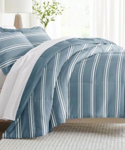 Juego de Edredón Reversible para Cama -Rayas Suaves Azul Cla