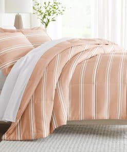 Juego de Edredón Reversible para Cama -Rayas Suaves Rosadas