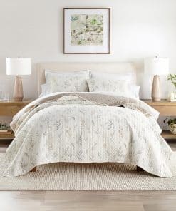 Colchas King Watercolor Leaves Latte de Linen Market