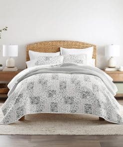 Colcha Queen Patchwork Gris Claro