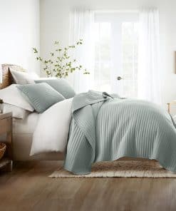 Edredón King Size de Rayas con Puntadas de Eucalipto