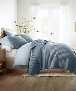 Edredón Acolchado King de Rayas Stitch Duskblue de Linen