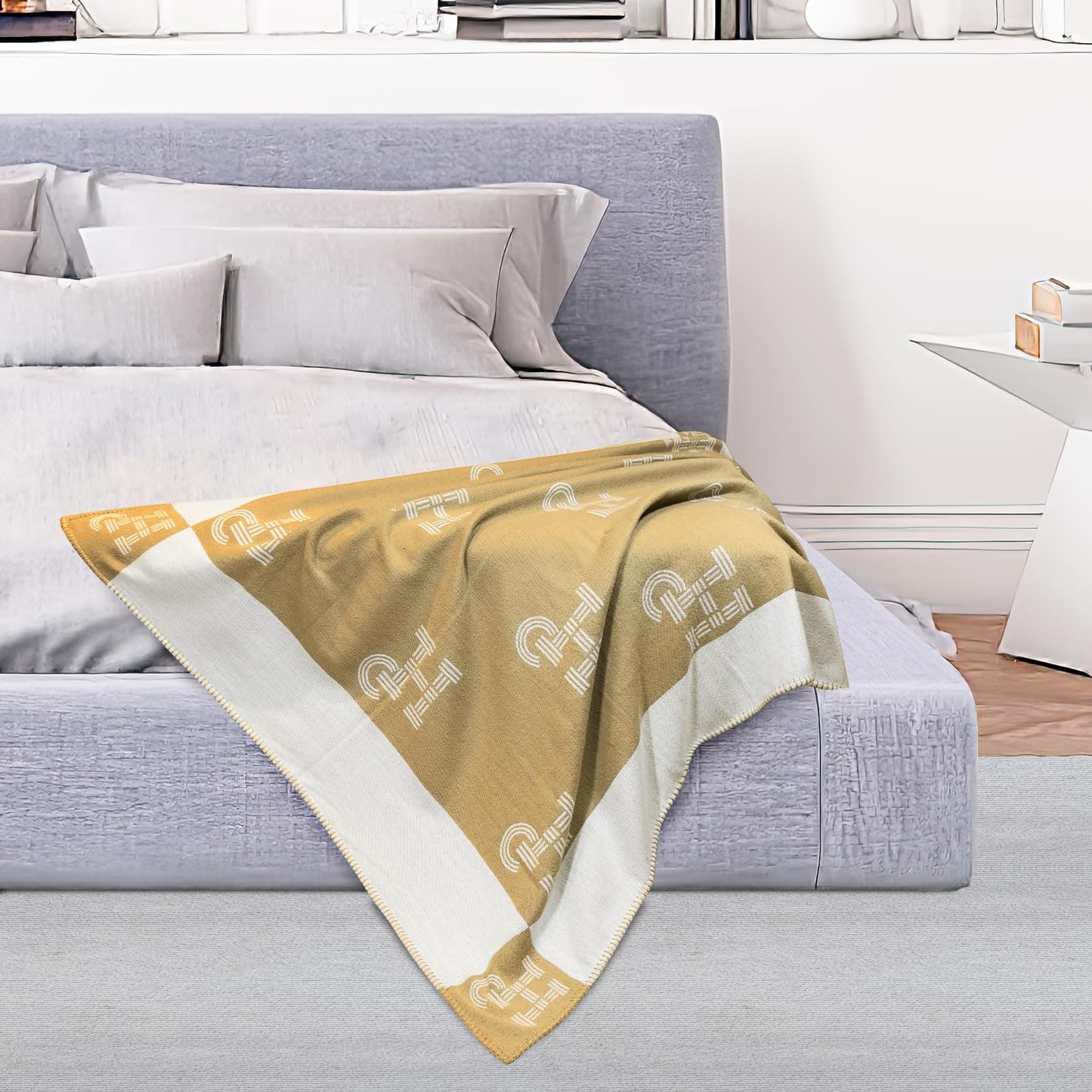 Manta de Tiro GHUQ en Color Caqui, Manta de Lana Tejida, - Imagen 7