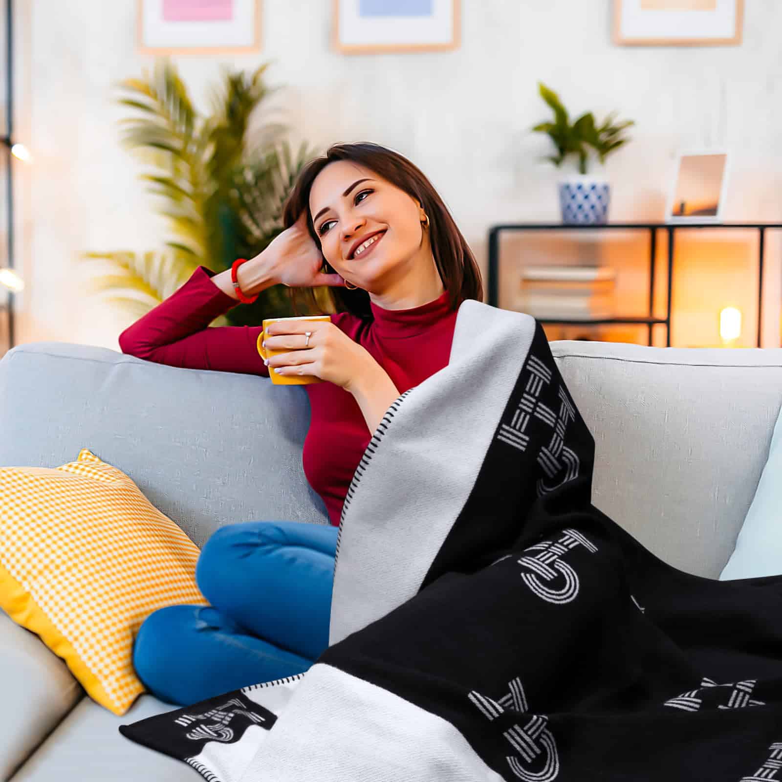 Manta de Lana Tejida GHUQ en Negro, Manta Súper Suave, - Imagen 3