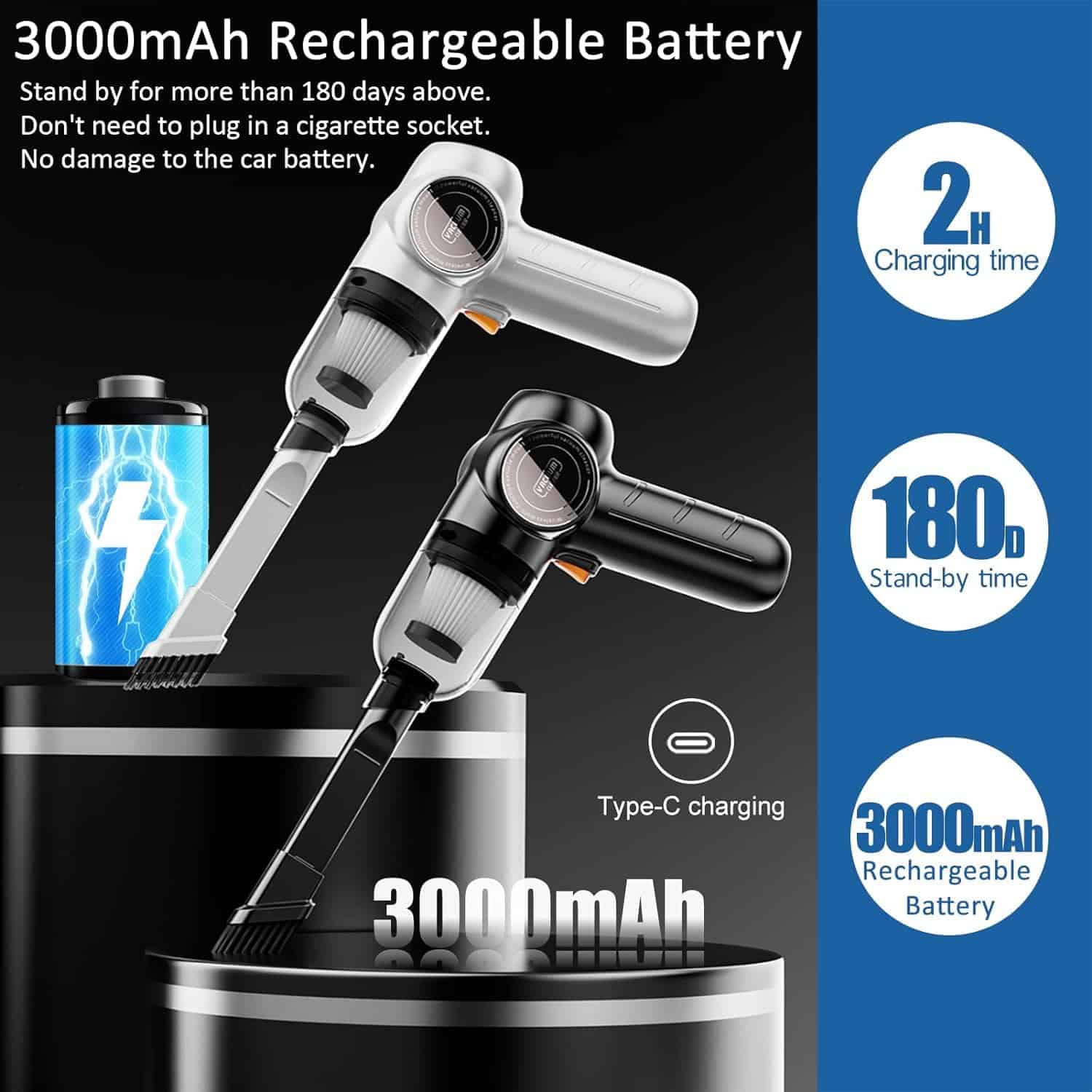 Aspiradora de Coche Inalámbrica 3 en 1 NouSKaU, Mini - Imagen 5