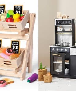 Set de Cocina de Juguete Tiny Land en Negro y Alimentos de
