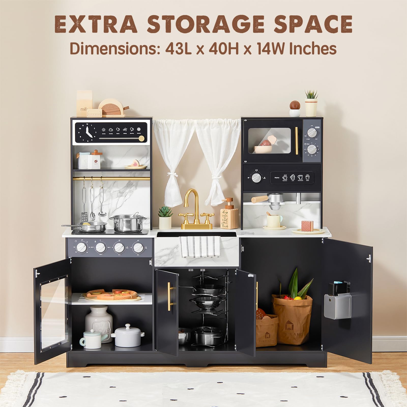 Set de Cocina de Juguete Tiny Land en Negro y Alimentos de - Imagen 9