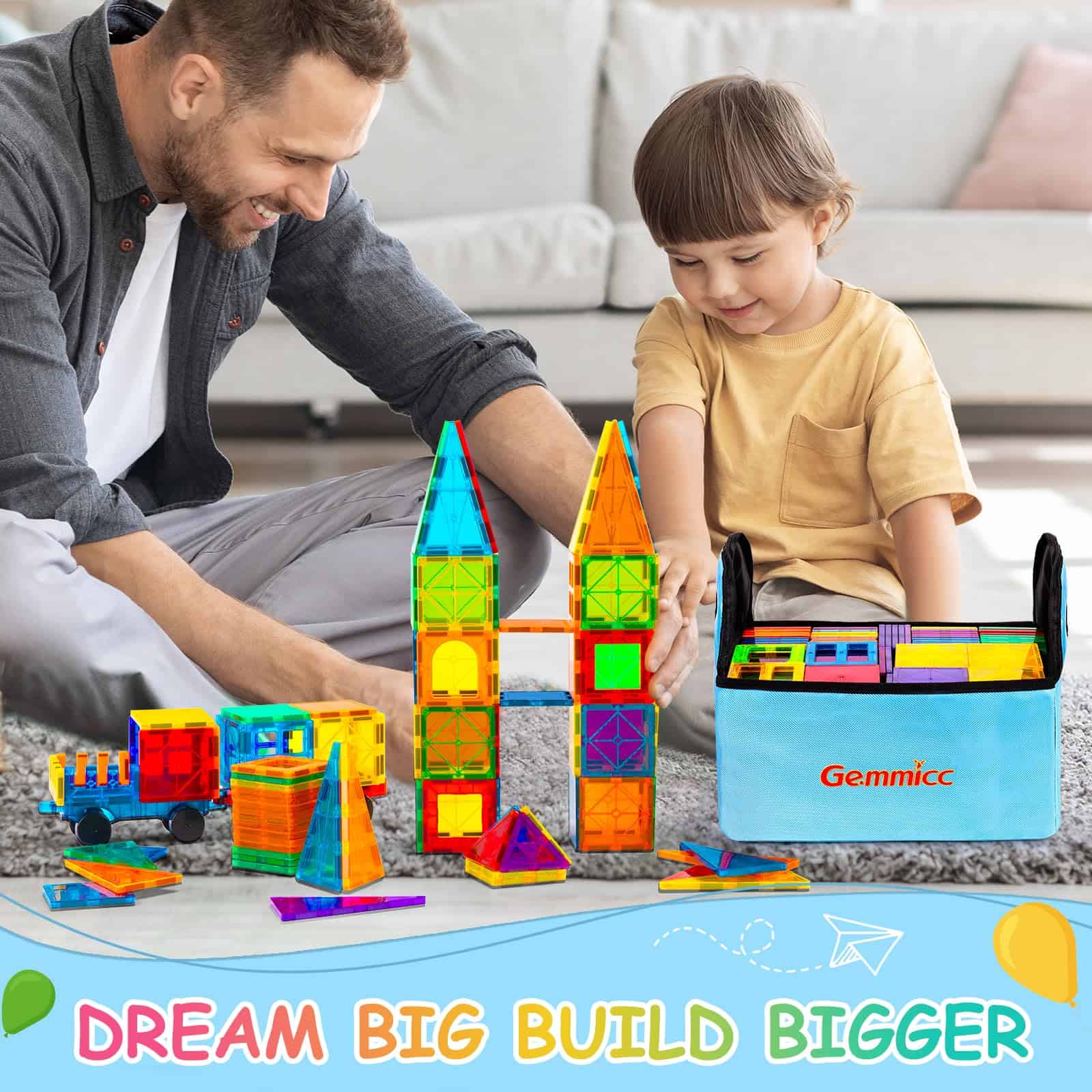 Gemmicc Magnetic Tiles, 126 PCS + Estuche de - Imagen 4