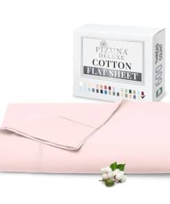 Sábana Plana de Algodón Puro 100% Queen Rosa Claro (1 PC),