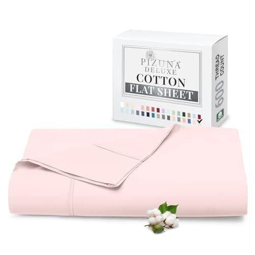 Sábana Plana de Algodón Puro 100% Queen Rosa Claro (1 PC),