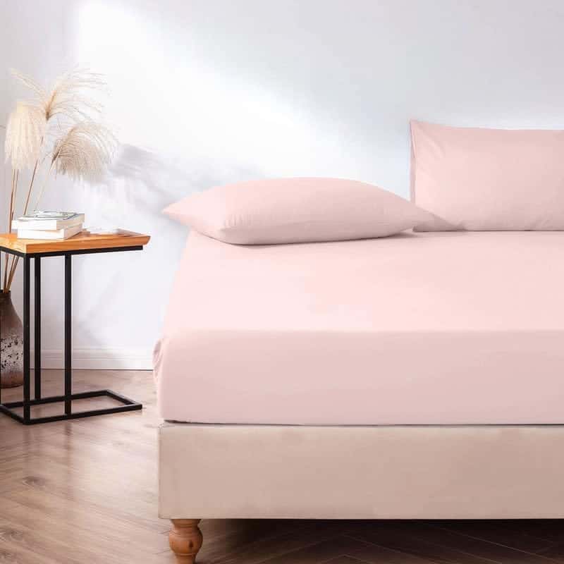 Sábana Ajustable Pura de Algodón 100% Tamaño King Rosa