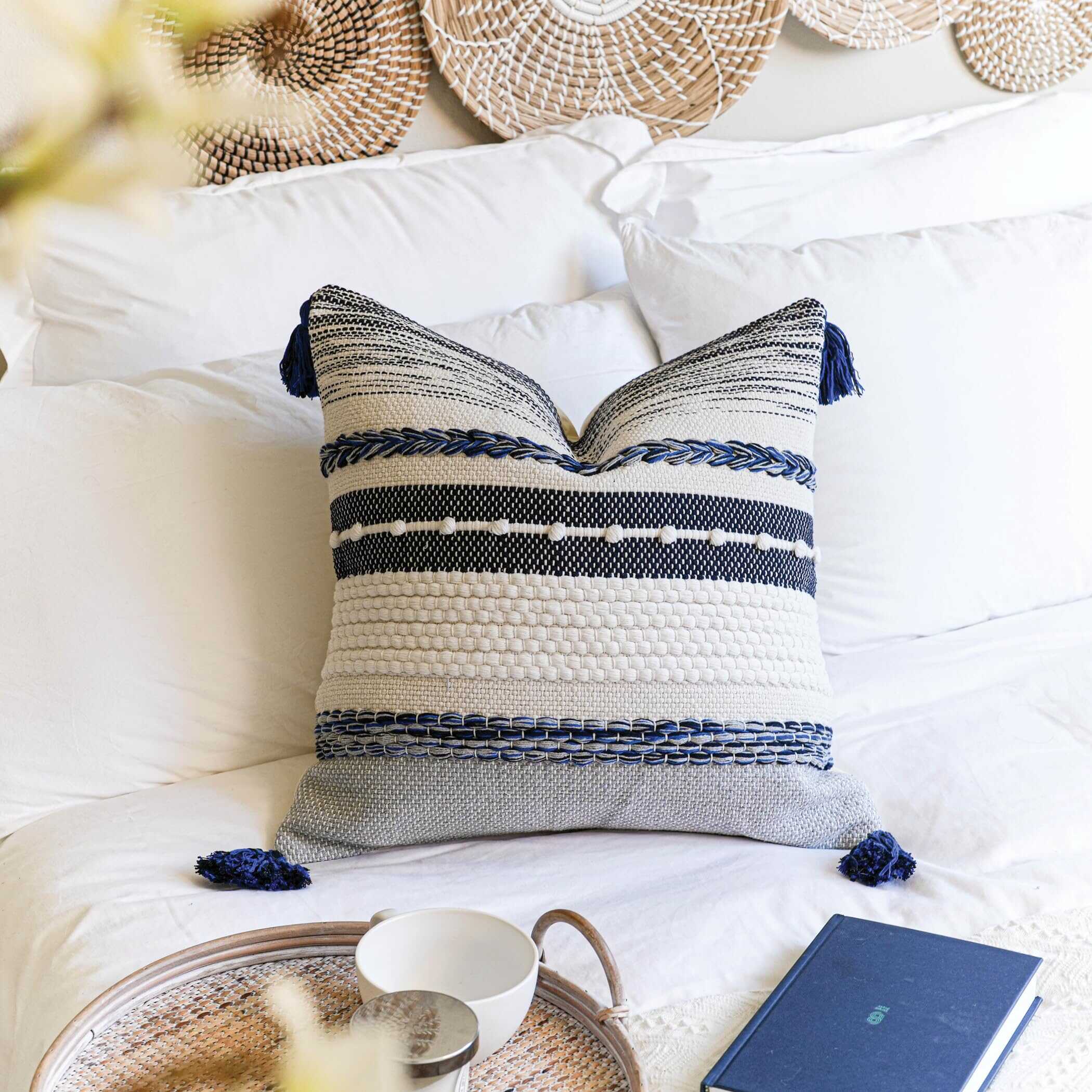 Funda de Almohada Decorativa Boho BlissBlush Azul Marino - Imagen 7