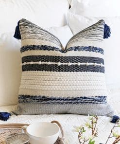 Funda de Almohada Decorativa Boho BlissBlush Azul Marino