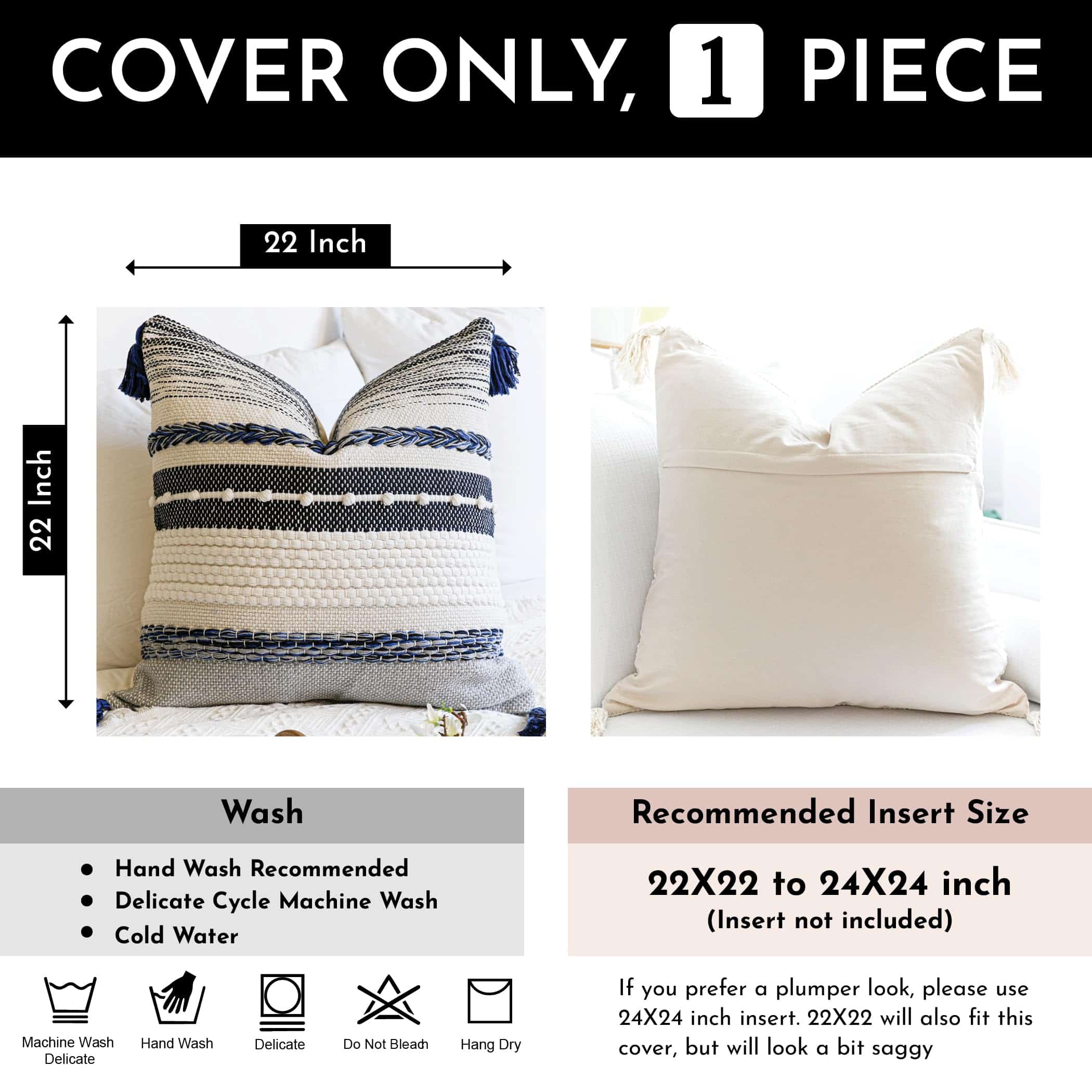 Funda de Almohada Decorativa Boho BlissBlush Azul Marino - Imagen 5