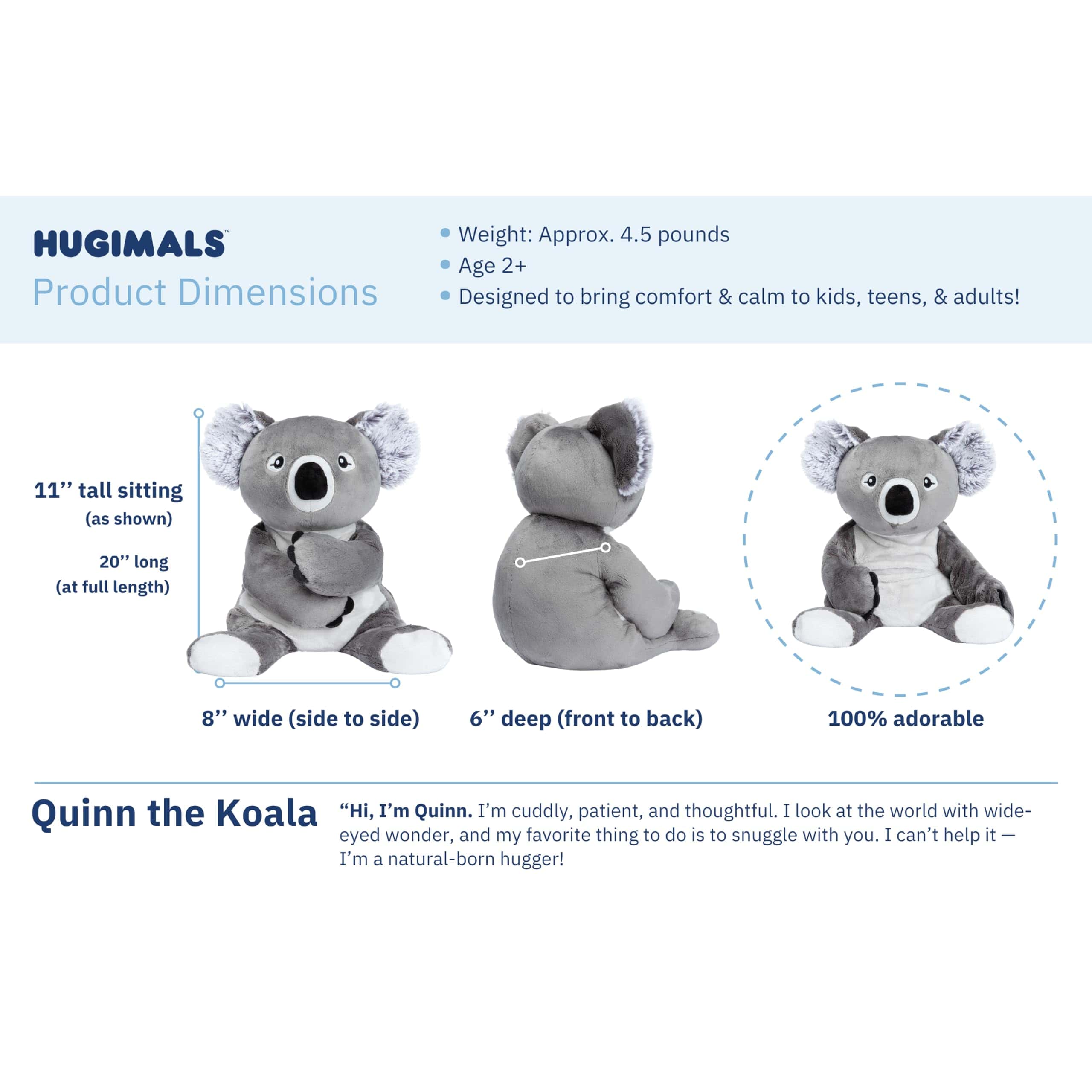 HUGIMALS Quinn The Koala 4.5 lb Heavy Cute Weighted Comfort - Imagen 6